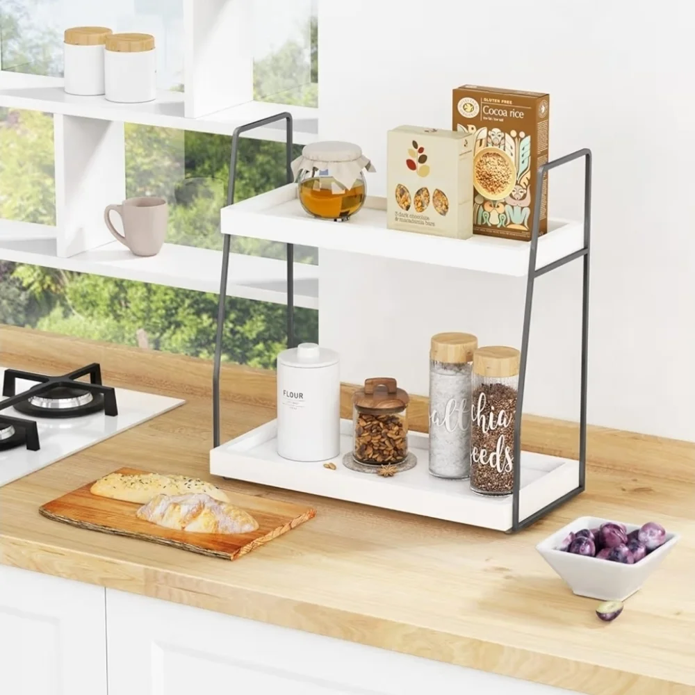 Forbena 2 Tier Bathroom Counter OrganizModern White and Black Bathroom Organizer - Picture 2 of 5